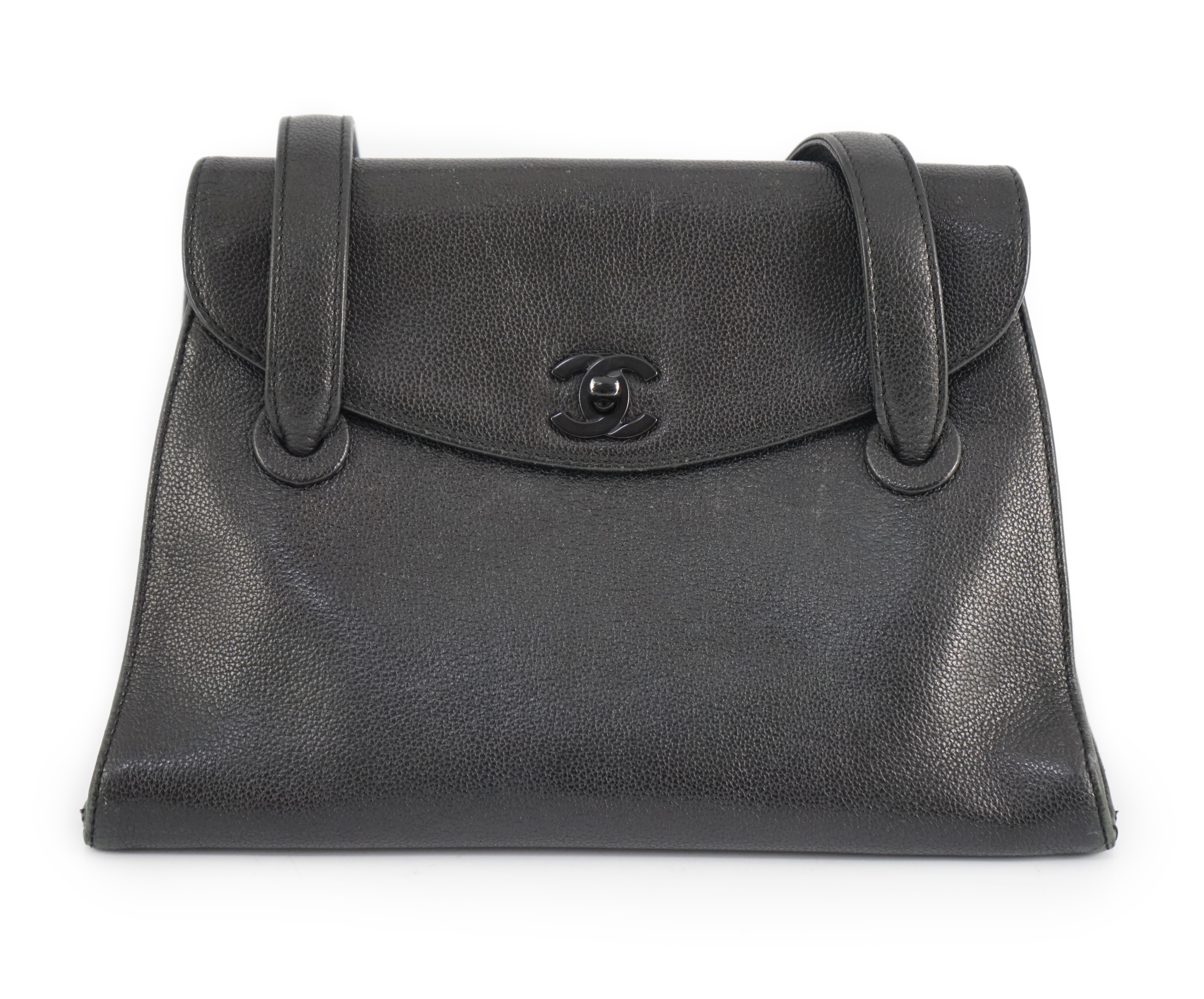 A black Chanel CC shoulder bag width 28cm, depth 17.5cm, length 19cm